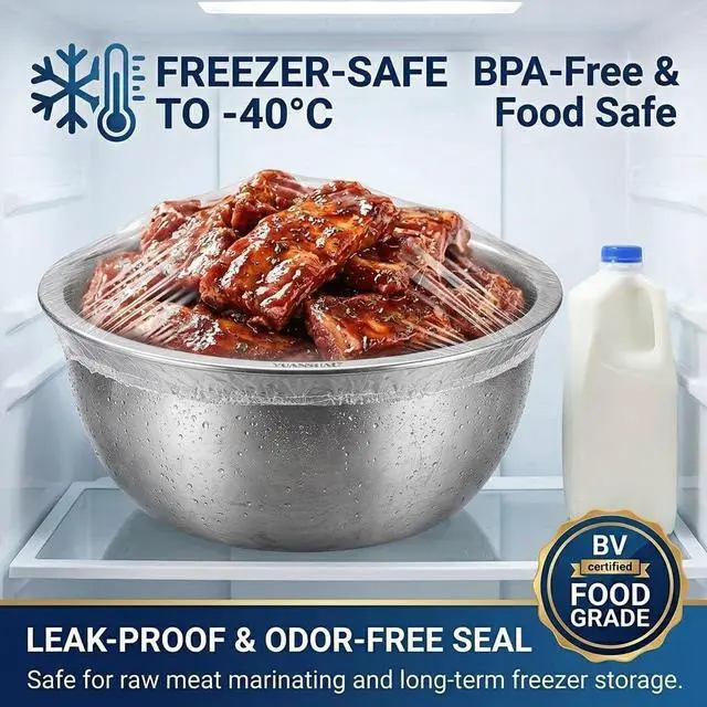 Alt view image 4 of 7 - 50Pcs Sheet Pan Covers for 24x16, 21x15, 18x13 inch - Extra Large Elastic Food Covers Stretches to 39", 12 Microns Thick Oversized Bowl Covers for Foil Pans & Dough Proofing- BV Certified BPA-Free