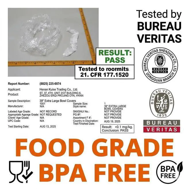 Alt view image 7 of 7 - 50Pcs Sheet Pan Covers for 24x16, 21x15, 18x13 inch - Extra Large Elastic Food Covers Stretches to 39", 12 Microns Thick Oversized Bowl Covers for Foil Pans & Dough Proofing- BV Certified BPA-Free