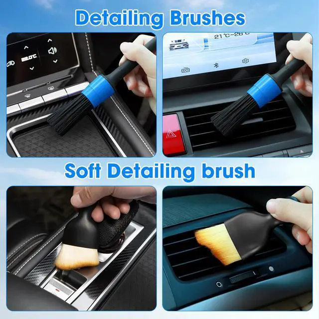 Alt view image 6 of 7 - Windshield Cleaner Tool, Car Interior Cleaning Kit with Extendable Handle and 3 Reusable Microfiber Pads, Auto Glass Wiper and Detailing Brush Kit for Car & Home Window, Blue