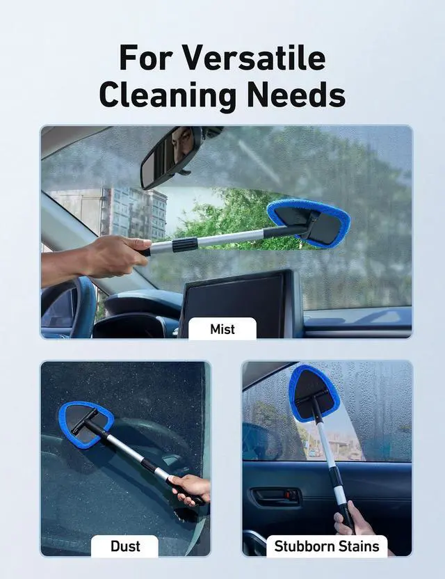 Alt view image 6 of 7 - 21" Extra-Long Windshield Cleaner Tool, Car Interior Detailing Cleaning Kit with Extendable Handle and 4 Upgraded Reusable Microfiber Pads, Auto Glass Wiper Brush Kit for Cars, Blue
