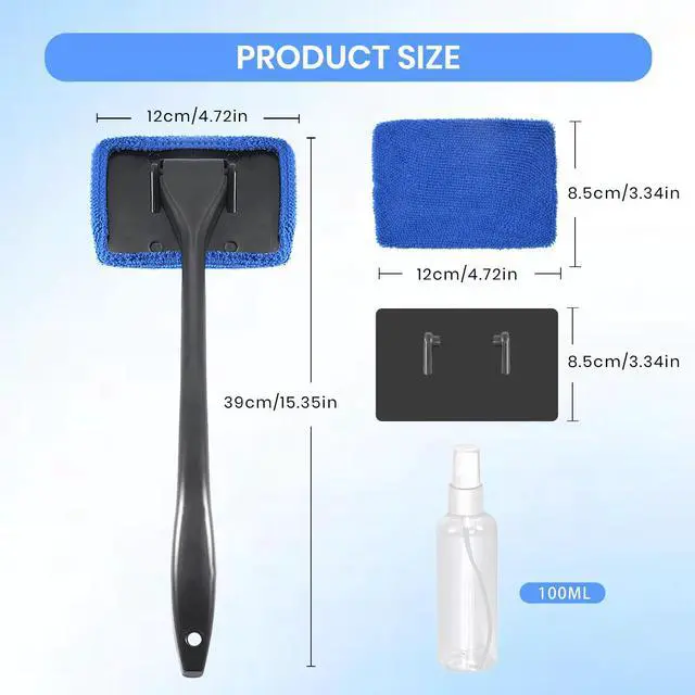 Alt view image 6 of 7 - 6PCS Windshield Cleaning Tool Car Window Cleaner with 5 Reusable and Washable Microfiber Pads and Extendable Handle Auto Inside Glass Wiper Kit Green (Blue)