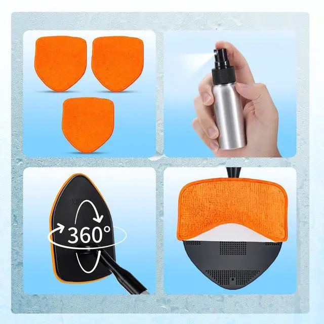 Alt view image 3 of 7 - Windshield Cleaner Tool, Car Window Cleaning Kit with 4 Reusable Microfiber Pads, Extendable Handle & 360° Rotating Head, Safety Hammer, Streak-Free Auto Glass Wiper for Car Truck SUV RV