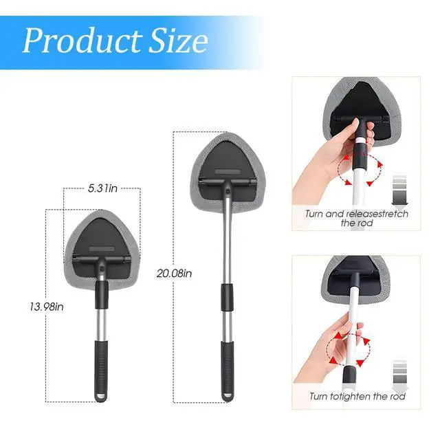 Alt view image 2 of 6 - Windshield Cleaning Tool, Car Window Cleaner with Extendable Long Handle and 4 Washable Reusable Microfiber Pads, Auto Interior Exterior Glass Wiper Cleaning Kit Universal for Office and Home (Gray)