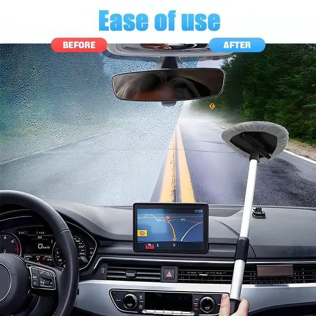 Alt view image 4 of 6 - Windshield Cleaning Tool, Car Window Cleaner with Extendable Long Handle and 4 Washable Reusable Microfiber Pads, Auto Interior Exterior Glass Wiper Cleaning Kit Universal for Office and Home (Gray)