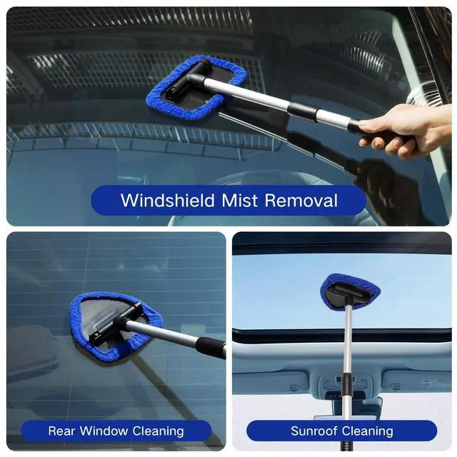 Alt view image 2 of 7 - 11pcs Windshield Cleaner Tool, Car Window Cleaning Wash Kit with 6 Reusable Microfiber Pads 2 Spray Bottles and Extendable Handles Auto Glass Wiper Kit, Blue