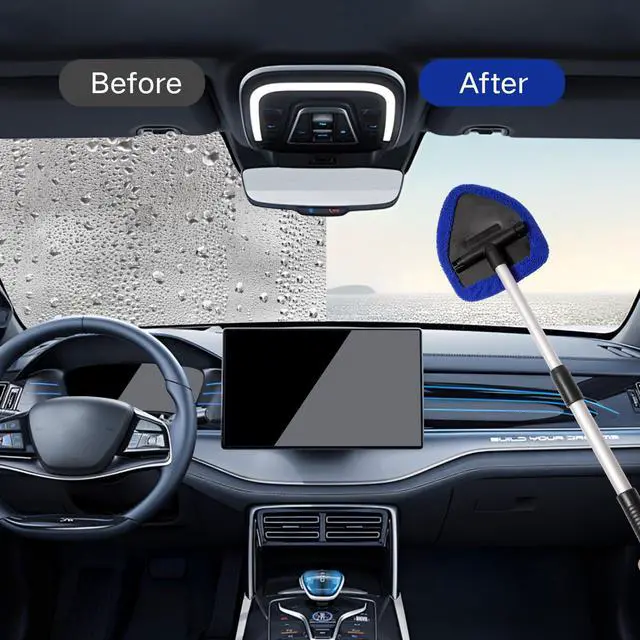 Alt view image 3 of 7 - 11pcs Windshield Cleaner Tool, Car Window Cleaning Wash Kit with 6 Reusable Microfiber Pads 2 Spray Bottles and Extendable Handles Auto Glass Wiper Kit, Blue