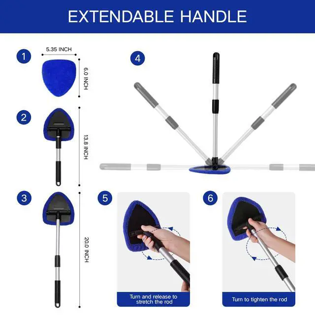 Alt view image 4 of 7 - 11pcs Windshield Cleaner Tool, Car Window Cleaning Wash Kit with 6 Reusable Microfiber Pads 2 Spray Bottles and Extendable Handles Auto Glass Wiper Kit, Blue