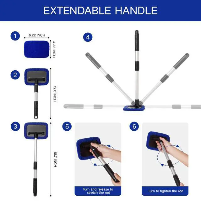 Alt view image 5 of 7 - 11pcs Windshield Cleaner Tool, Car Window Cleaning Wash Kit with 6 Reusable Microfiber Pads 2 Spray Bottles and Extendable Handles Auto Glass Wiper Kit, Blue