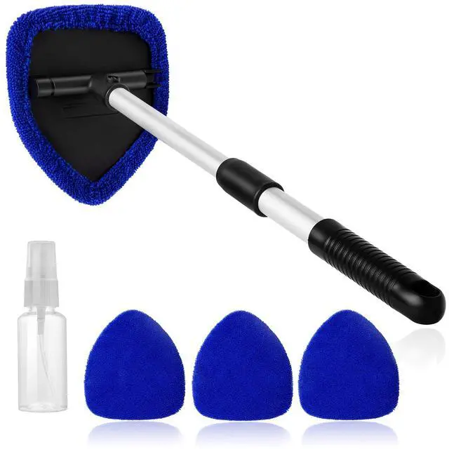 Alt view image 7 of 7 - 11pcs Windshield Cleaner Tool, Car Window Cleaning Wash Kit with 6 Reusable Microfiber Pads 2 Spray Bottles and Extendable Handles Auto Glass Wiper Kit, Blue