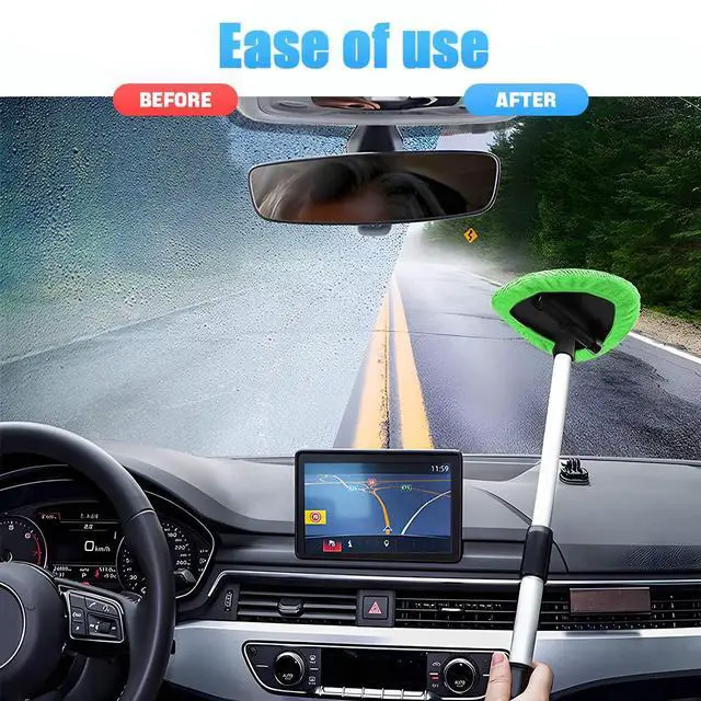 Alt view image 5 of 6 - Windshield Cleaning Tool, Car Window Cleaner with Extendable Long Handle and 4 Washable Reusable Microfiber Pads, Auto Interior Exterior Glass Wiper Cleaning Kit Universal for Office and Home (Green)