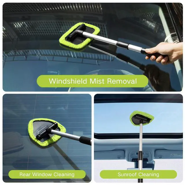 Alt view image 2 of 7 - 11pcs Windshield Cleaner Tool, Car Window Cleaning Wash Kit with 6 Reusable Microfiber Pads 2 Spray Bottles and Extendable Handles Auto Glass Wiper Kit, Green