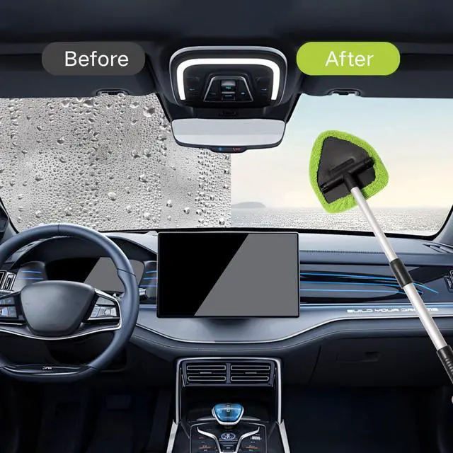 Alt view image 3 of 7 - 11pcs Windshield Cleaner Tool, Car Window Cleaning Wash Kit with 6 Reusable Microfiber Pads 2 Spray Bottles and Extendable Handles Auto Glass Wiper Kit, Green