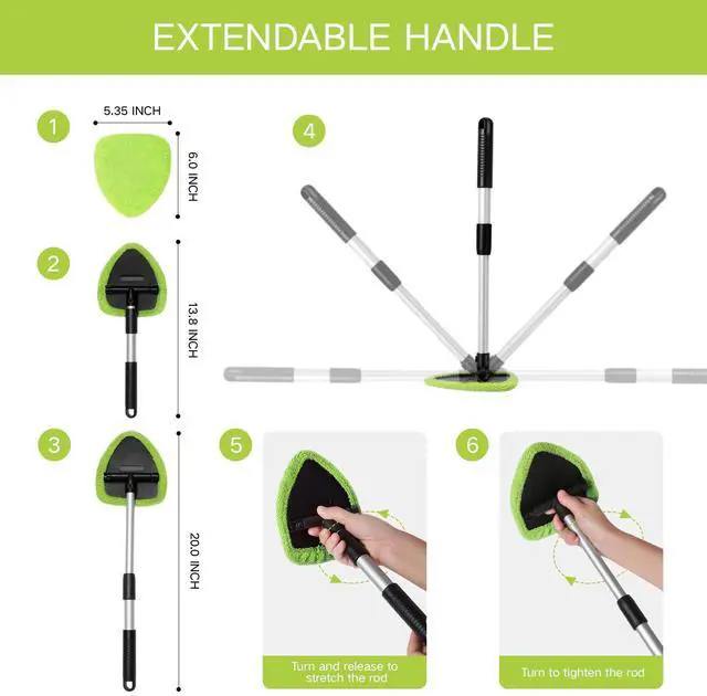 Alt view image 4 of 7 - 11pcs Windshield Cleaner Tool, Car Window Cleaning Wash Kit with 6 Reusable Microfiber Pads 2 Spray Bottles and Extendable Handles Auto Glass Wiper Kit, Green