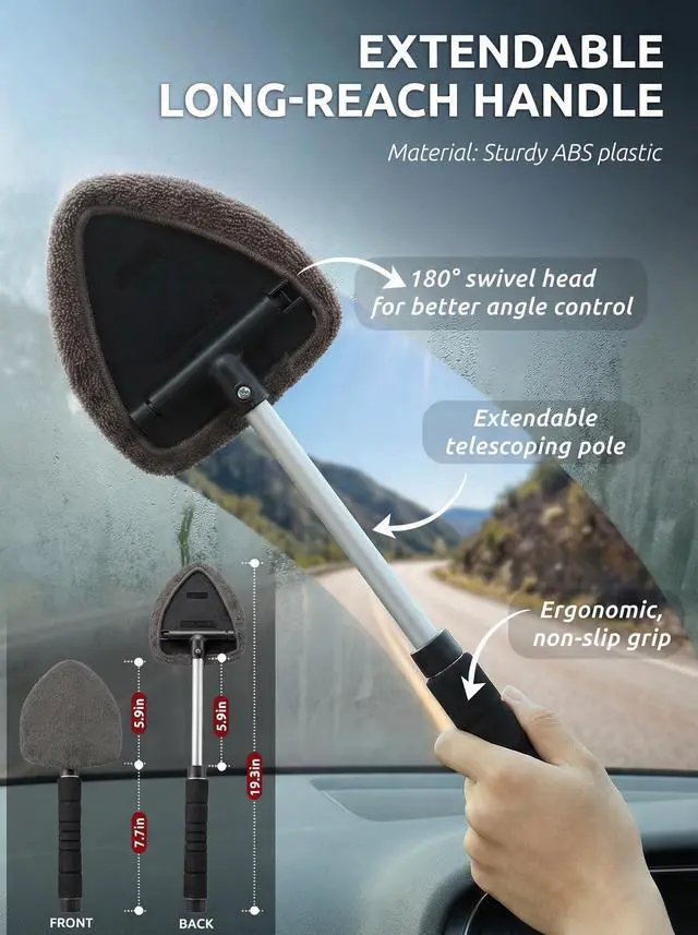 Alt view image 2 of 7 - Window & Windshield Cleaner, Extendable, 3 Microfiber Pads (Grey)