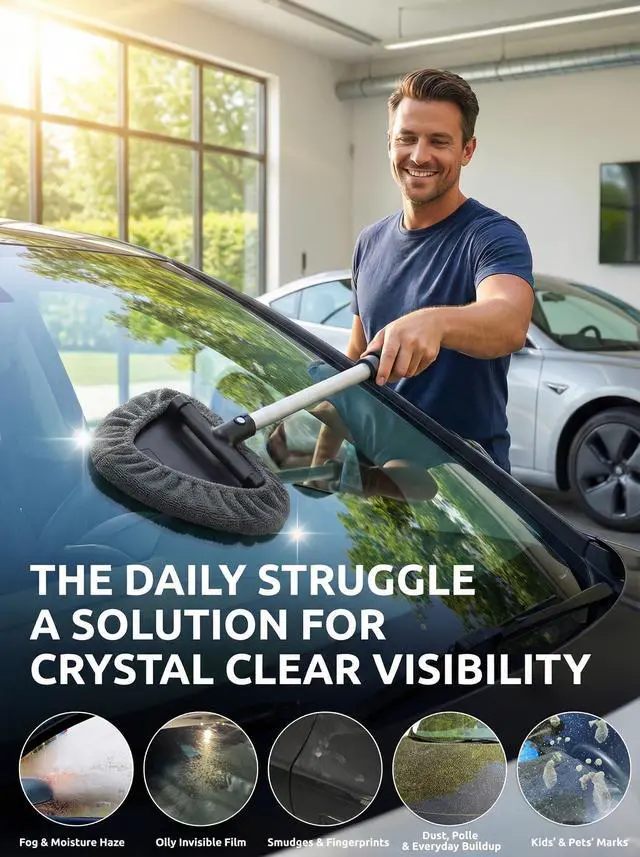 Alt view image 4 of 7 - Window & Windshield Cleaner, Extendable, 3 Microfiber Pads (Grey)