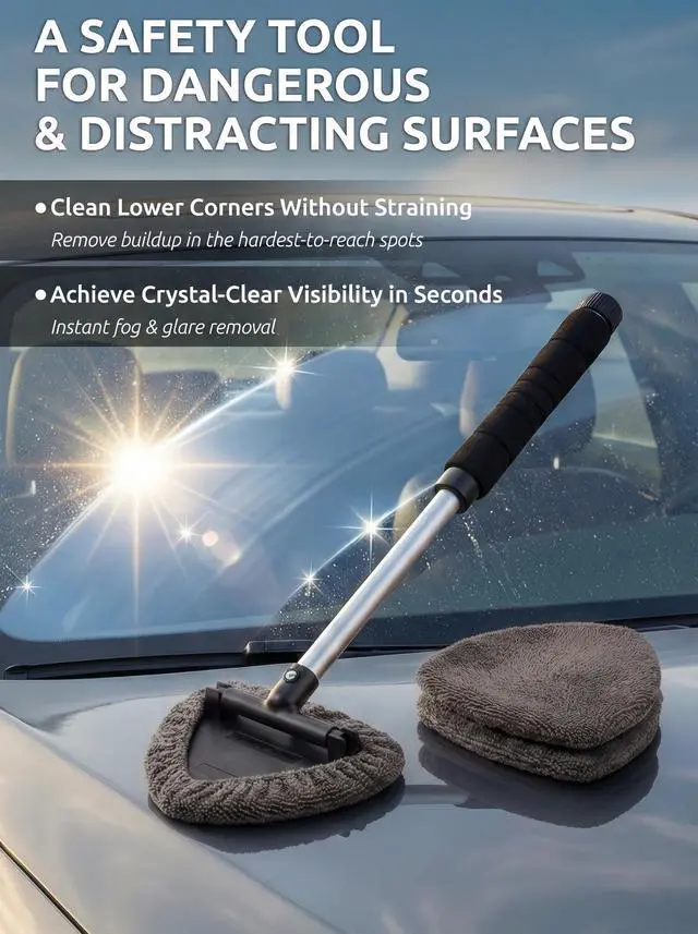 Alt view image 5 of 7 - Window & Windshield Cleaner, Extendable, 3 Microfiber Pads (Grey)