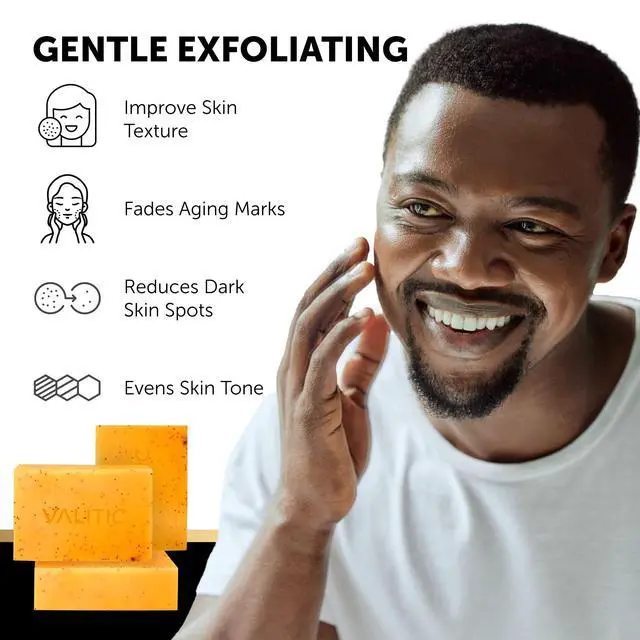 Alt view image 3 of 7 - Kojic Acid Soap - Turmeric Soap for Dark Spots for Face and Body - Exfoliating Bar for Hyperpigmentation, Skin Tone Corrector with Retinol, Vitamin C, Collagen and Hyaluronic Acid - 1 Pack