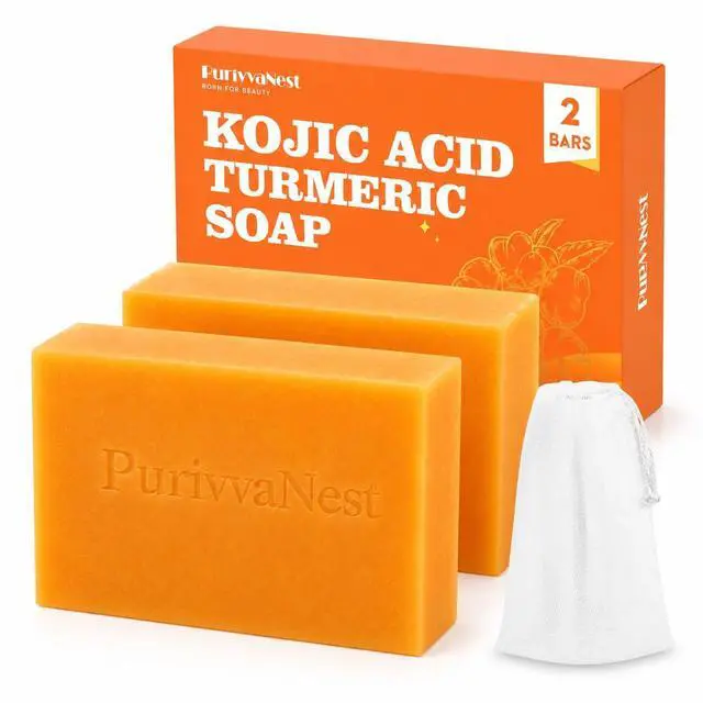 Main image of Kojic Acid Turmeric Soap Bar Dark Spot Remover for face and body Even Skin Tone, Moisturizing & Nourishing Natural Ingredients100g (2 Bars)