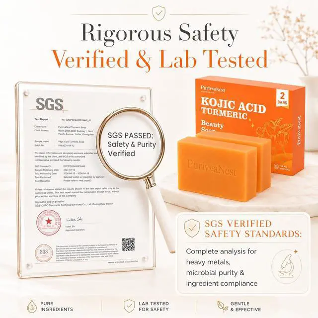 Alt view image 7 of 7 - Kojic Acid Turmeric Soap Bar Dark Spot Remover for face and body Even Skin Tone, Moisturizing & Nourishing Natural Ingredients100g (2 Bars)