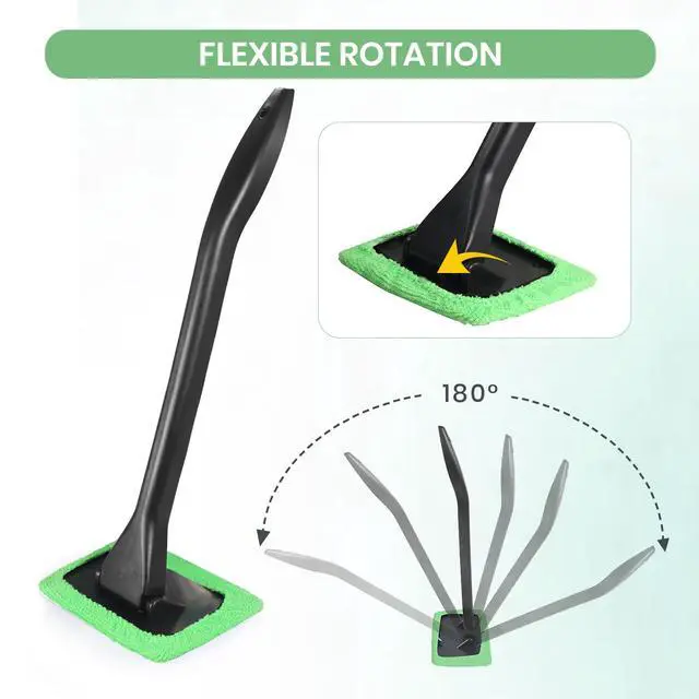 Alt view image 4 of 7 - 6PCS Windshield Cleaning Tool Car Window Cleaner with 5 Reusable and Washable Microfiber Pads and Extendable Handle Auto Inside Glass Wiper Kit Green (Green)