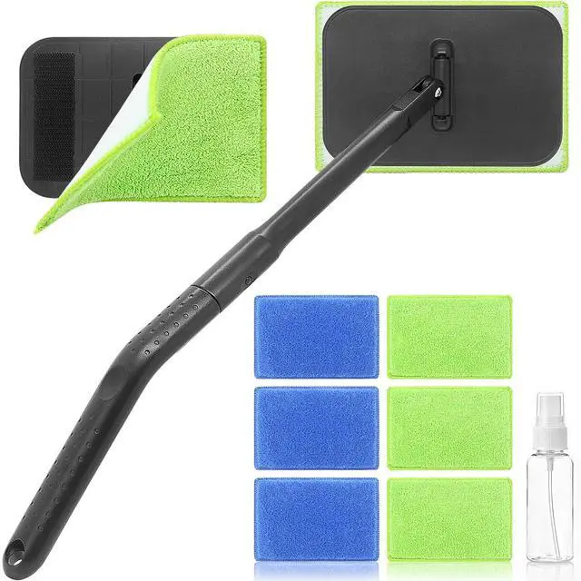 Main image of Windshield Cleaner Tool with 6 Reusable Magic Fiber Pads & Spray Bottle, Removable Handle Car Window Wiper Kit for Interior/Exterior Glass, Trucks, SUVs, RV (Dry & Wet Use)