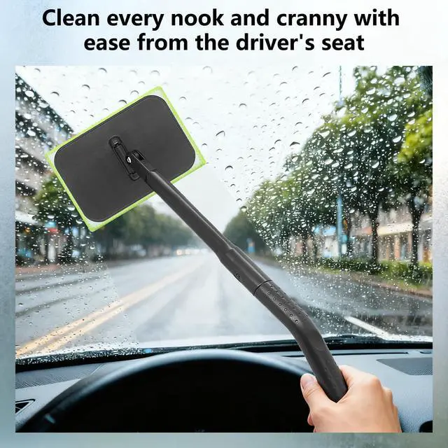 Alt view image 2 of 7 - Windshield Cleaner Tool with 6 Reusable Magic Fiber Pads & Spray Bottle, Removable Handle Car Window Wiper Kit for Interior/Exterior Glass, Trucks, SUVs, RV (Dry & Wet Use)