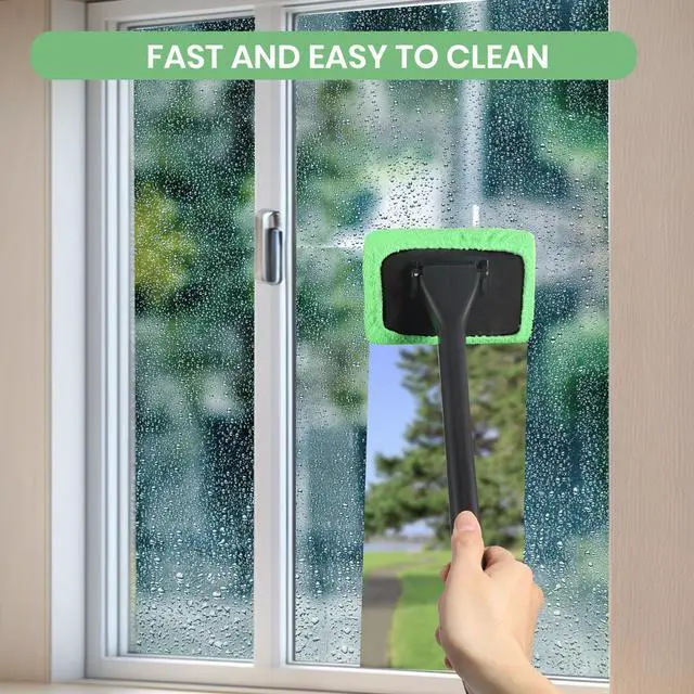 Alt view image 3 of 7 - 6PCS Windshield Cleaning Tool Car Window Cleaner with 5 Reusable and Washable Microfiber Pads and Extendable Handle Auto Inside Glass Wiper Kit Green (Green)