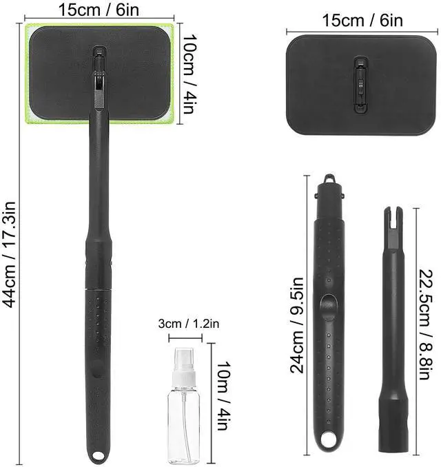 Alt view image 7 of 7 - Windshield Cleaner Tool with 6 Reusable Magic Fiber Pads & Spray Bottle, Removable Handle Car Window Wiper Kit for Interior/Exterior Glass, Trucks, SUVs, RV (Dry & Wet Use)