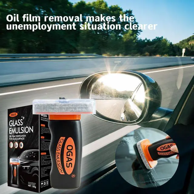 Alt view image 6 of 7 - 1PCS Glass Oil Film Remover for Car Windshield, Glass Emulsion Cleaner with Cleaning Board, Handle Oil Film Remover For Cars Window, Windshield Cleaner Tool for Crystal Clear Driving View