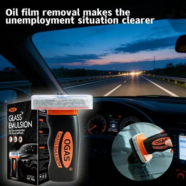 Alt view image 7 of 7 - 1PCS Glass Oil Film Remover for Car Windshield, Glass Emulsion Cleaner with Cleaning Board, Handle Oil Film Remover For Cars Window, Windshield Cleaner Tool for Crystal Clear Driving View