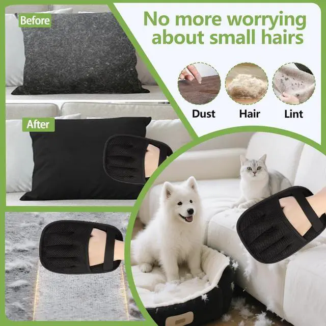 Alt view image 3 of 7 - Electrostatic Pet Hair Remover Glove Reusable Lint Roller Alternative for Furniture, Carpet & Clothes Washable Dog & Cat Hair Brush with Strong Grip No Sticky Refills Needed(1PCS)