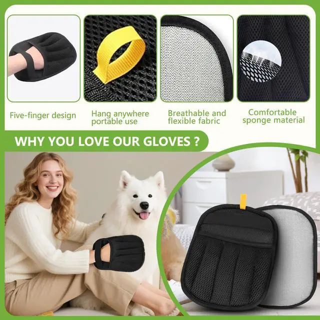 Alt view image 2 of 7 - Electrostatic Pet Hair Remover Glove Reusable Lint Roller Alternative for Furniture, Carpet & Clothes Washable Dog & Cat Hair Brush with Strong Grip No Sticky Refills Needed(1PCS)