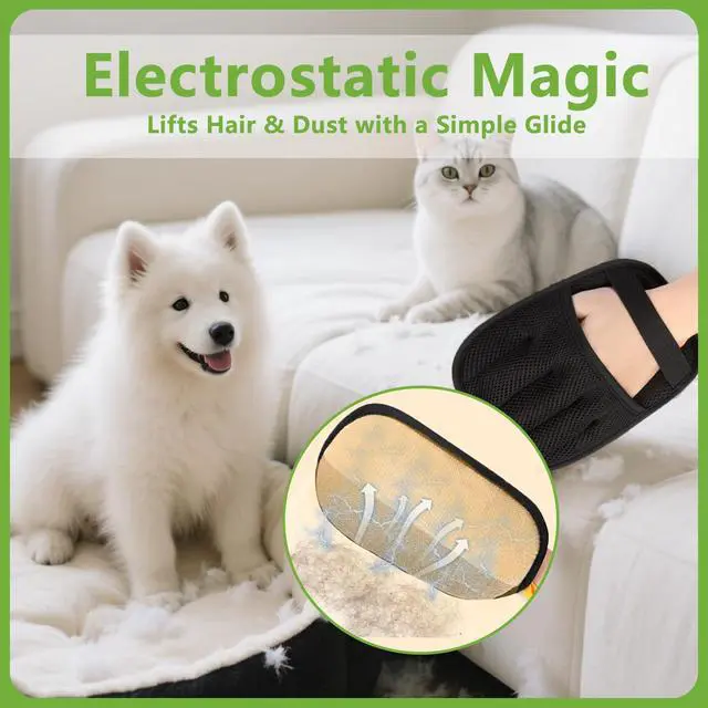 Alt view image 4 of 7 - Electrostatic Pet Hair Remover Glove Reusable Lint Roller Alternative for Furniture, Carpet & Clothes Washable Dog & Cat Hair Brush with Strong Grip No Sticky Refills Needed(1PCS)