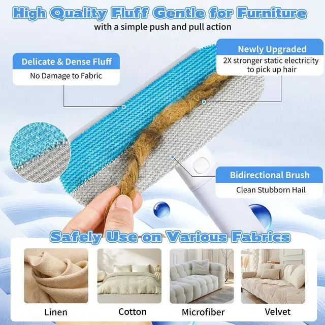 Alt view image 2 of 7 - Pet Hair Remover for Furniture 23.2Inch Reusable Dog & Cat Hair Removal Brush, Washable Lint Cleaner with Long Handle, 4-in-1 Pet Hair Remover for Couch, Carpet, Clothes & Bedding