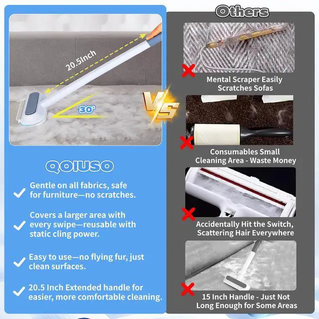 Alt view image 3 of 7 - Pet Hair Remover for Furniture 23.2Inch Reusable Dog & Cat Hair Removal Brush, Washable Lint Cleaner with Long Handle, 4-in-1 Pet Hair Remover for Couch, Carpet, Clothes & Bedding