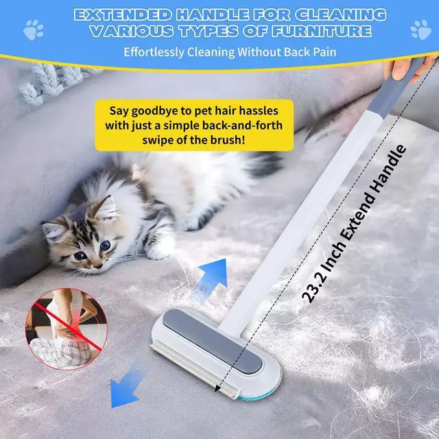 Alt view image 5 of 7 - Pet Hair Remover for Furniture 23.2Inch Reusable Dog & Cat Hair Removal Brush, Washable Lint Cleaner with Long Handle, 4-in-1 Pet Hair Remover for Couch, Carpet, Clothes & Bedding