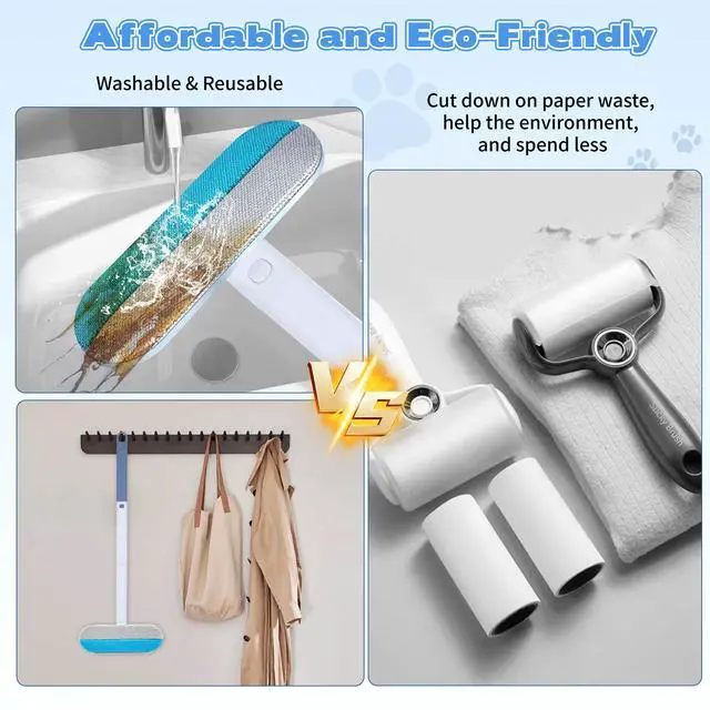Alt view image 7 of 7 - Pet Hair Remover for Furniture 23.2Inch Reusable Dog & Cat Hair Removal Brush, Washable Lint Cleaner with Long Handle, 4-in-1 Pet Hair Remover for Couch, Carpet, Clothes & Bedding