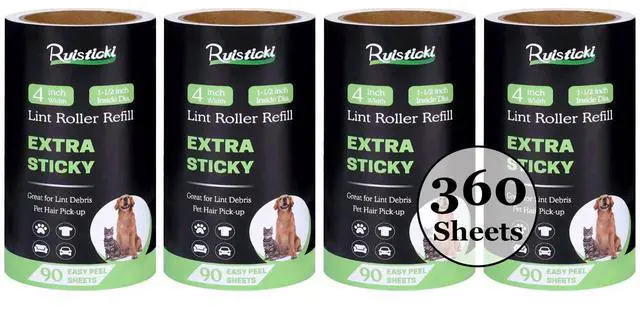Main image of 4 inch Lint Roller Refills for Evercare PetLovers Fedicelly Albatross and More Lint Rollers, Extra Sticky 90 Sheets per Refill, Pack of 4 Rolls, 360 Sheets Total (1 1/2 inch Inside Diameter)