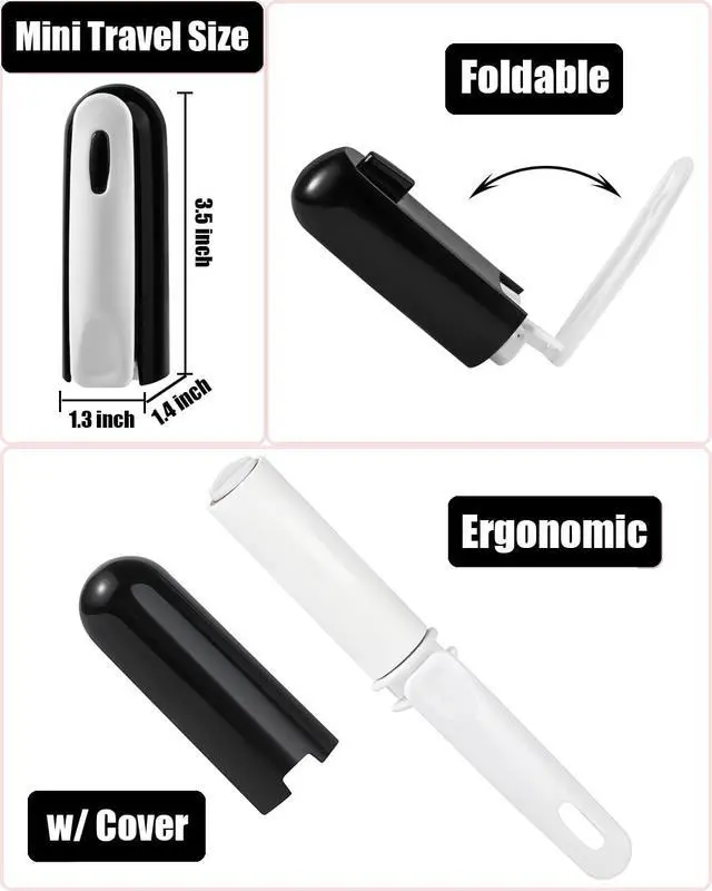 Alt view image 2 of 7 - Travel Lint Roller for Clothes Mini Foldable Lint Roller with Cover and 4 Refills Total 150 Extra Sticky Sheets Travel Size Pet Hair Remover Roller (Black)