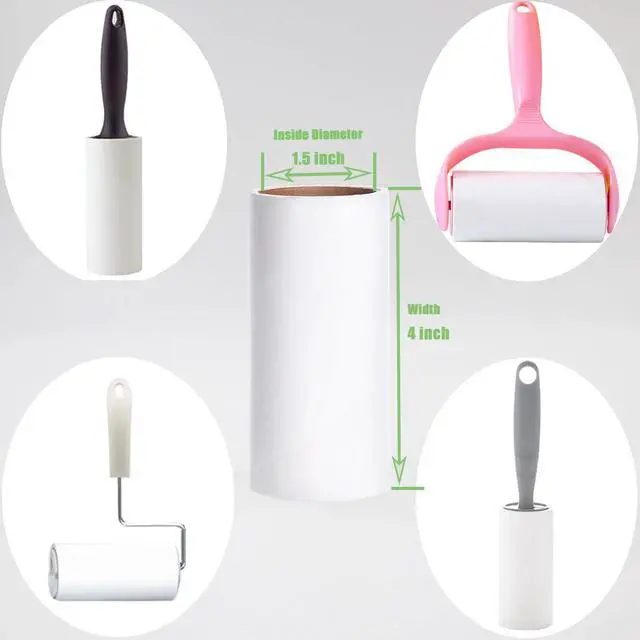 Alt view image 2 of 7 - Lint Roller Refills 4 inch Extra Sticky Pet Hair Roller Replacement Refills Only, Inside Diameter 1.5 inch, 60 Sheets per Roll (Pack of 4, Total 240 Sheets)