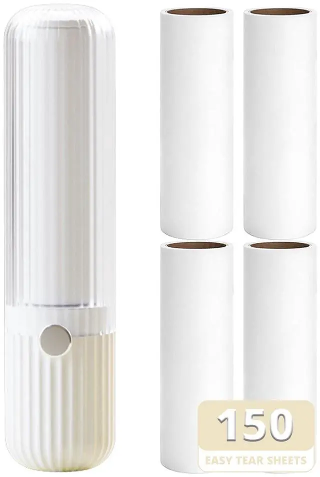 Main image of Compact Lint Roller with 150 Sheets - Portable Pet Hair Remover for Clothes, Furniture, Home & Travel - 1 Roller + 4 Refills (White)