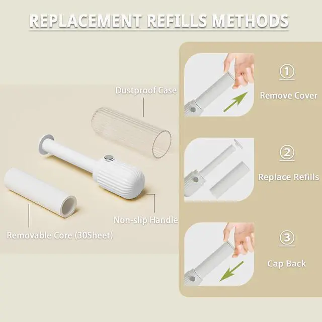 Alt view image 3 of 6 - Compact Lint Roller with 150 Sheets - Portable Pet Hair Remover for Clothes, Furniture, Home & Travel - 1 Roller + 4 Refills (White)