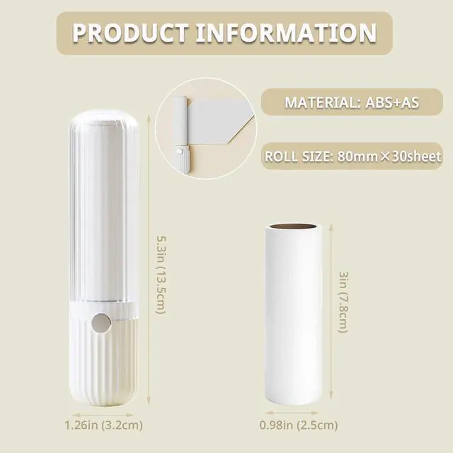 Alt view image 2 of 6 - Compact Lint Roller with 150 Sheets - Portable Pet Hair Remover for Clothes, Furniture, Home & Travel - 1 Roller + 4 Refills (White)