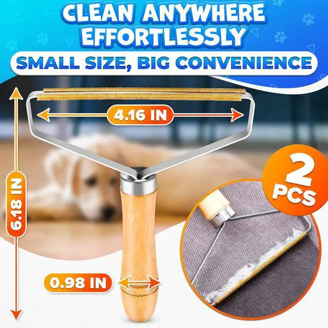 Alt view image 2 of 7 - Pet Hair Removers 2 Pack Reusable Metal Lint Remover Tool Durable Pet Hair Remover Tool with Wooden Handle | Portable Fabric Shaver Fuzz Cleaner for Clothes, Carpet & Furniture, Couch