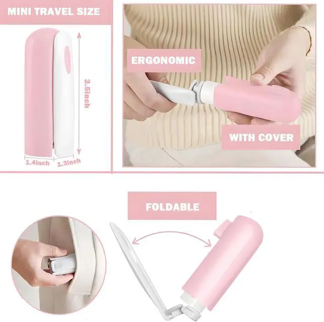 Alt view image 2 of 6 - Mini Travel Lint Roller with 150 Sticky Sheets, Compact Portable Pet Hair Remover with Cover for Clothes, Travel, Small Foldable Lint Roller for Purse Car Bag Essentials (Pink)