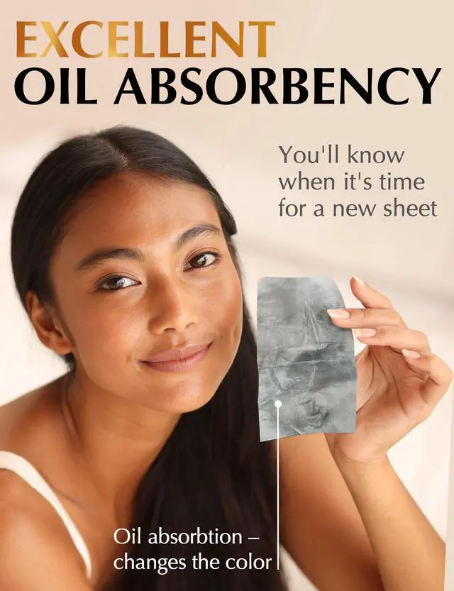 Alt view image 5 of 7 - Natural Oil Blotting Sheets for Face with Bamboo Charcoal - 25% Larger - 3pk/300 Makeup Friendly Oil Absorbing Sheets for Face - Easy Dispensing Blotting Papers - Perfect for Keeping in Purse