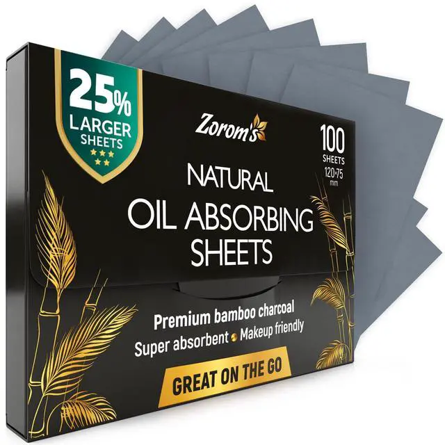 Main image of Natural Oil Blotting Sheets for Face with Bamboo Charcoal - 25% Larger - 1pk/100 Makeup Friendly Oil Absorbing Sheets for Face - Easy Dispensing Blotting Papers - Perfect for Keeping in Purse