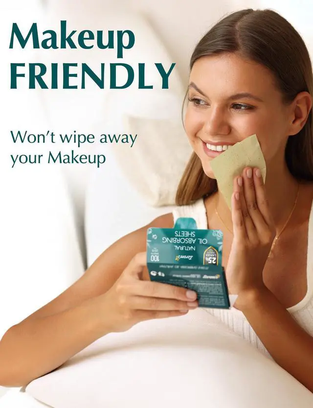 Alt view image 4 of 7 - Natural Green Tea Oil Blotting Sheets for Face - 25% Larger - 3pk/300 Makeup Friendly Blotting Papers for Face - Easy Dispensing Oil Absorbing Sheets