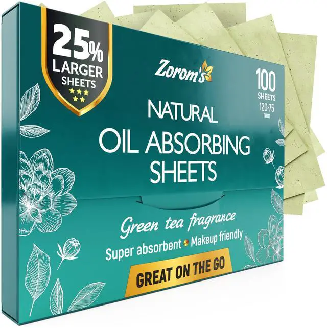 Main image of Natural Green Tea Oil Blotting Sheets for Face - 25% Larger - 100 Makeup Friendly Blotting Papers for Face - Easy Dispensing Oil Absorbing Sheets