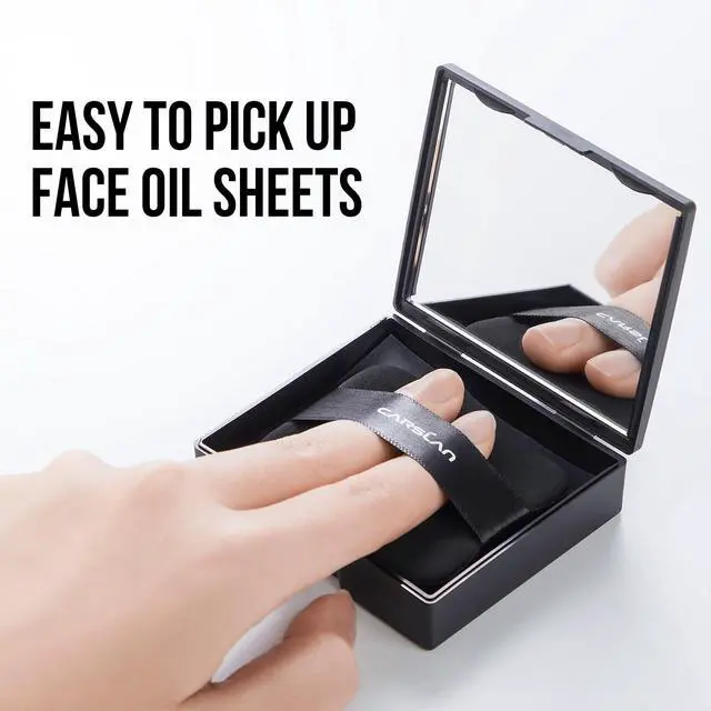 Alt view image 6 of 7 - Makeup Blotting Paper with Powder, Black Magnet Blotting Sheet for Oily & Combination Skin, Portable Compact with Puff & Mirror, Keeps Makeup Fresh All Day, 150 Sheets + 8 Refill Adhesive Pads